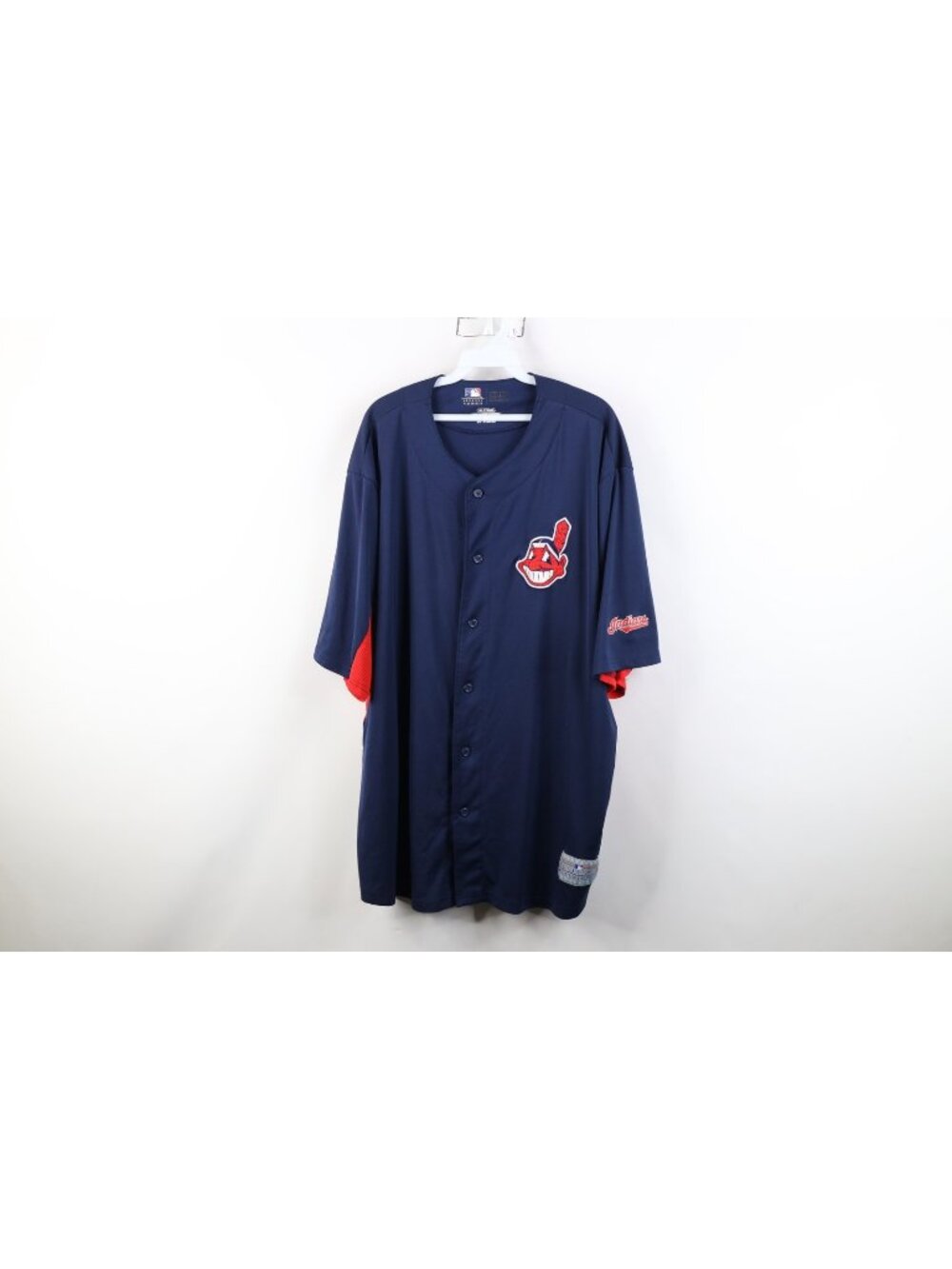 Vintage Y2K Mens 3XL Chief Wahoo Cleveland Indians Baseball Jersey Blue Knit